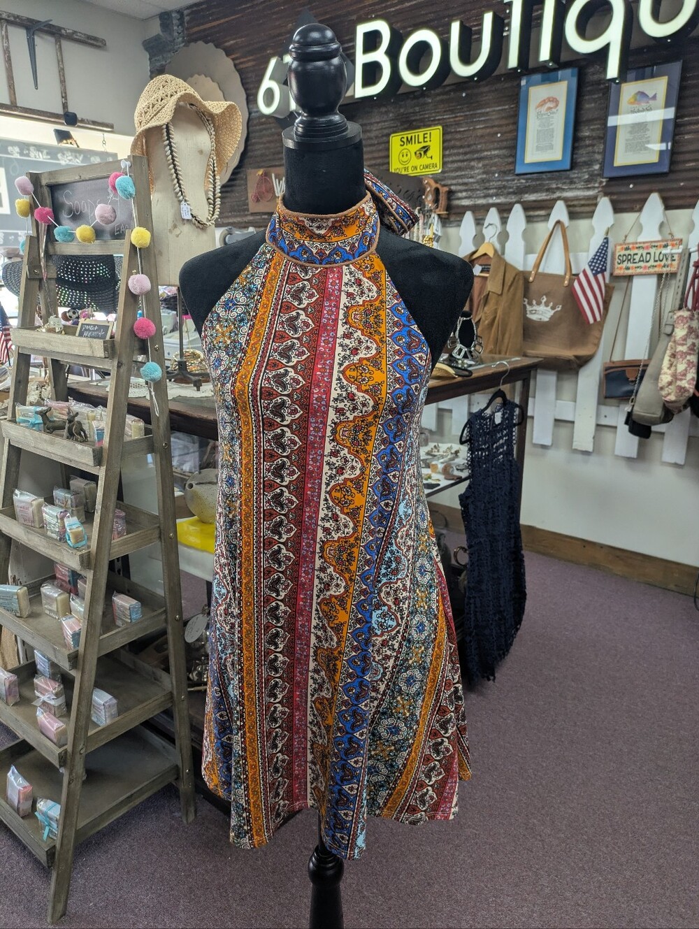 Judith March Boho Halter Neck Mosaic Print Dress - Multicolor